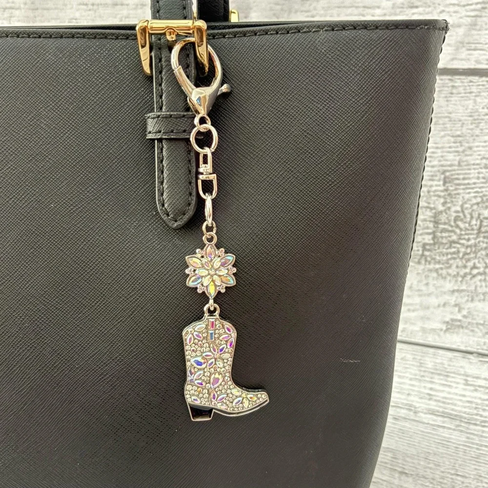 Sparkly Rhinestone Western Cowgirl Boot Purse Charm‎ Keychain Bag Accessory